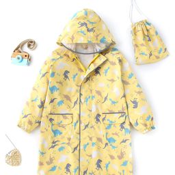 Little Surprise Box PVC Full Raglan Sleeves Cherry Printed Hooded Cap Style Raincoat With Extra Backpack Space & Pouch - Yellow-image-79