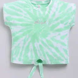 giniekids Cotton Knit Half Sleeves Tie Dye & Butterfly Applique Top - Green-picture-32