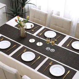 HOKIPO Brown 7-Pieces Solid Rectangular Table Placemats & Table Runner-25
