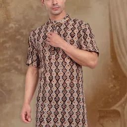 Tesmare Men Printed Flared Sleeves Thread Work Kurta-picture-46