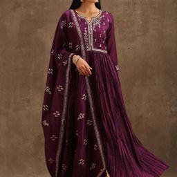 KALINI Women Ethnic Motifs Embroidered Anarkali Kurta with Trousers & Dupatta-image-46