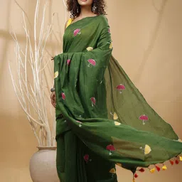 SLAGHA Ethnic Motifs Embroidered Taant Saree with Blouse Piece image 3