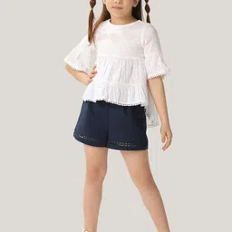 One Friday Girls Stretchable Cotton Dobby round Neck Tiered Top-image-92