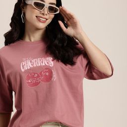 HERE&NOW Printed Drop-Shoulder Sleeves Oversized Pure Cotton T-shirt-picture-34