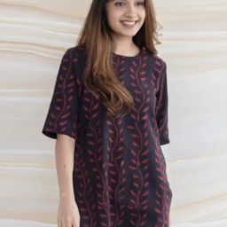 The Indian Ethnic Co Wine Straight Dabu Handblock Printed Slub Cotton Short Top-image-38