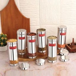 HAZEL Silver Stainless Steel Large Container (0.6 L) - Set of 6-22