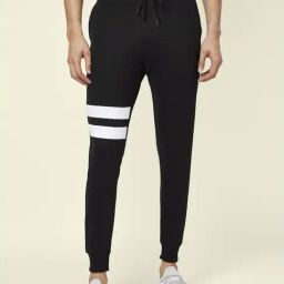 People by Pantaloons Black Slim Fit Striped Joggers-image-66