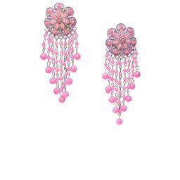 MEIRA JEWELLERY Silver Plated Artificial Stones Studded And Beaded Flower Drop Earrings-picture-11