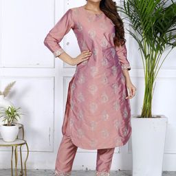 ANTU KURTIES Floral Embroidered Zari Pure Silk Straight Kurta With Trouser-image-4