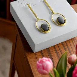 TISHUL JEWELS Gold-Plated Crystals Studded Oval Shaped Drop Earrings-16