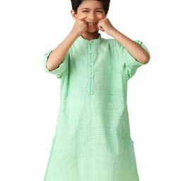 Fabindia Kids Light Green Textured Full Sleeves Kurta-image-58