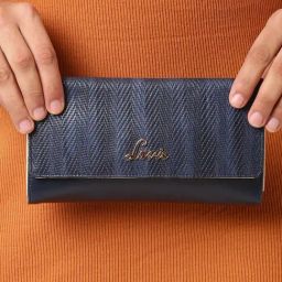 Lavie HERRING PRO Blue Textured Tri-Fold Wallet for Women-image-58