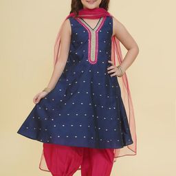 Bitiya by Bhama Girls Ethnic Motifs Embroidered Empire Gotta Patti Kurta with Salwar & With Dupatta-picture-13