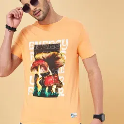 People by Pantaloons Orange Cotton Slim Fit Printed T-Shirt-picture-6