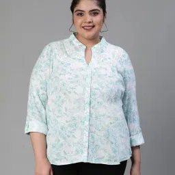Oxolloxo Green & White Cotton Floral Print Shirt-image-91