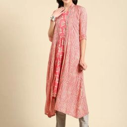 SHOWOFF Coral Striped Kurta-image-9