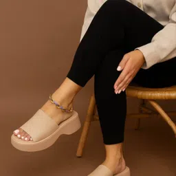 GLO GLAMP Women Open Toe Chic Nude Platform Wedges Sandals-picture-40