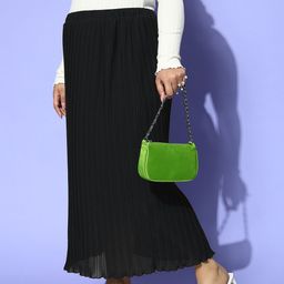 CURVE BY KASSUALLY Plus Size Black Accordion Pleated Flared Georgette Midi Skirt-18