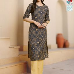 HERE&NOW Selection Of 3 Floral Printed Round Neck Straight Kurtas-image-95