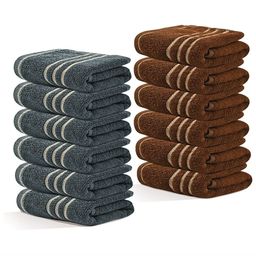 Kuber Industries Grey & Brown 12 Pieces Striped Cotton 450 GSM Bath Towels-84