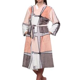 Klotthe Printed Multicolor 210 GSM Cotton Bath Robe with Belt-image-80