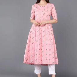 Vaamsi Pink Cotton Printed A Line Kurta-image-27