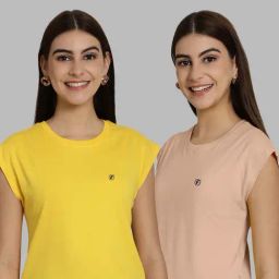Friskers Yellow & Beige Slim Fit Sports T-Shirts - Pack Of 2-image-61