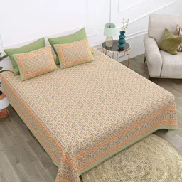Texstylers Yellow & Multicoloured Floral 210 TC Queen Bedsheet with 2 Pillow Covers-12