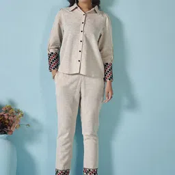 Anouk Embroidered Pure Cotton Shirt With Trouses Co-Ords-image-7