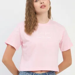 Mast & Harbour Women Typography Printed Round Neck Cotton Boxy T-shirt-picture-14