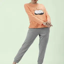 Dreamz by Pantaloons Coral Grey Cotton Printed T-Shirt Pyjama Set-picture-7
