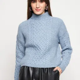 MADAME Blue Self Design Sweater-image-48