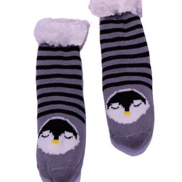 Tipy Tipy Tap Stripes And Penguin Print Fur Socks - Grey-17