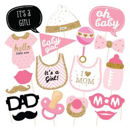 Zyozi Girl Baby Shower Photo Booth Props  Pink and golden - Pack of 18-image-63