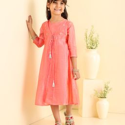 Babyhug Three Fourth Sleeves Embroidered Frock - Pink-picture-39