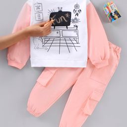 Ollington St. Winter Wear Sweatshirt With Writeable Black Print Patch Plus Chalk Freebie And 3D Pocket Joggers Set - White Pink-picture-4