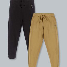 Kiddopanti Pack Of 2 Full Length Track Pants With Side Pockets - Black & Khaki Brown-image-19