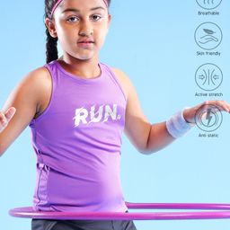 Pine Active Skin Friendly & Breathable Sleeveless Sportswear T-Shirt Text Print - Purple-picture-13