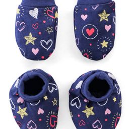Babyhug 100% Cotton Mittens & Booties Set Star Print- Navy-image-20