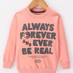 Doreme Terry Knit Full Sleeves Sweatshirt With Text Print - Peach-image-63