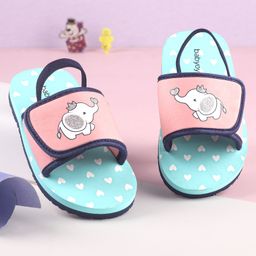Babyoye Flip Flops With Velcro Closure & Back Strap Elephant Print - Blue-picture-15