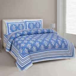 Uniqchoice Floral Printed King Size Bedsheet with 2 Pillow Cover - Blue-picture-0
