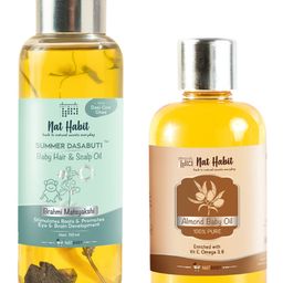 Nat Habit Baby Care Combo Baby Hair Oil - Scalp Oil Brahmi Maytakshi (110ml)  Baby Almond Oil - Massage Oil (100ml)-image-35