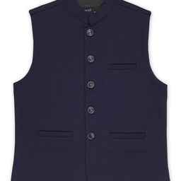 CAVIO Sleeveless Solid Nehru Jacket - Navy Blue-image-87