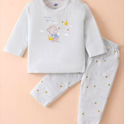 Zero Sinker Knit Full Sleeves Night Suit With Bear & Bees Print -Silver-picture-18