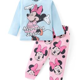 Babyhug Disney Single Jersey Knit Full Sleeves Night Suit with Minnie Mouse Graphics - Blue & Pink-picture-29