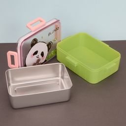 KIDLINGSS Single Compartment Panda Print Insulated Lunch Box - Green-14