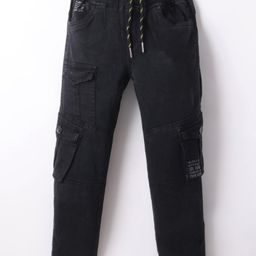 Olio Kids Cotton Woven Full Length Trouser With Text Print & Cargo Pockets - Black-image-29