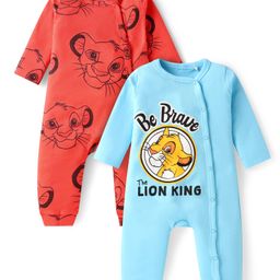 Babyhug Disney Interlock Knit Full Sleeves Rompers with Lion King Graphics Pack of 2 - Red & Light Blue-image-69
