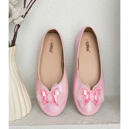 Toothless Bow & Butterfly Applique Detailed Slip On Ballerinas - Pink-image-36